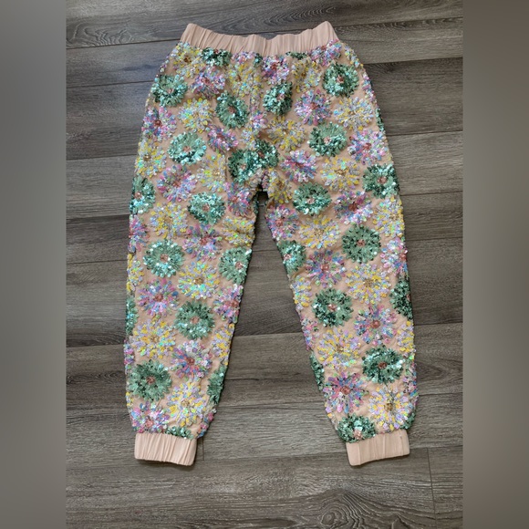 Anthropologie Eva Franco Fernanda Rose Floral Daisy Sequined Joggers - Picture 2 of 5